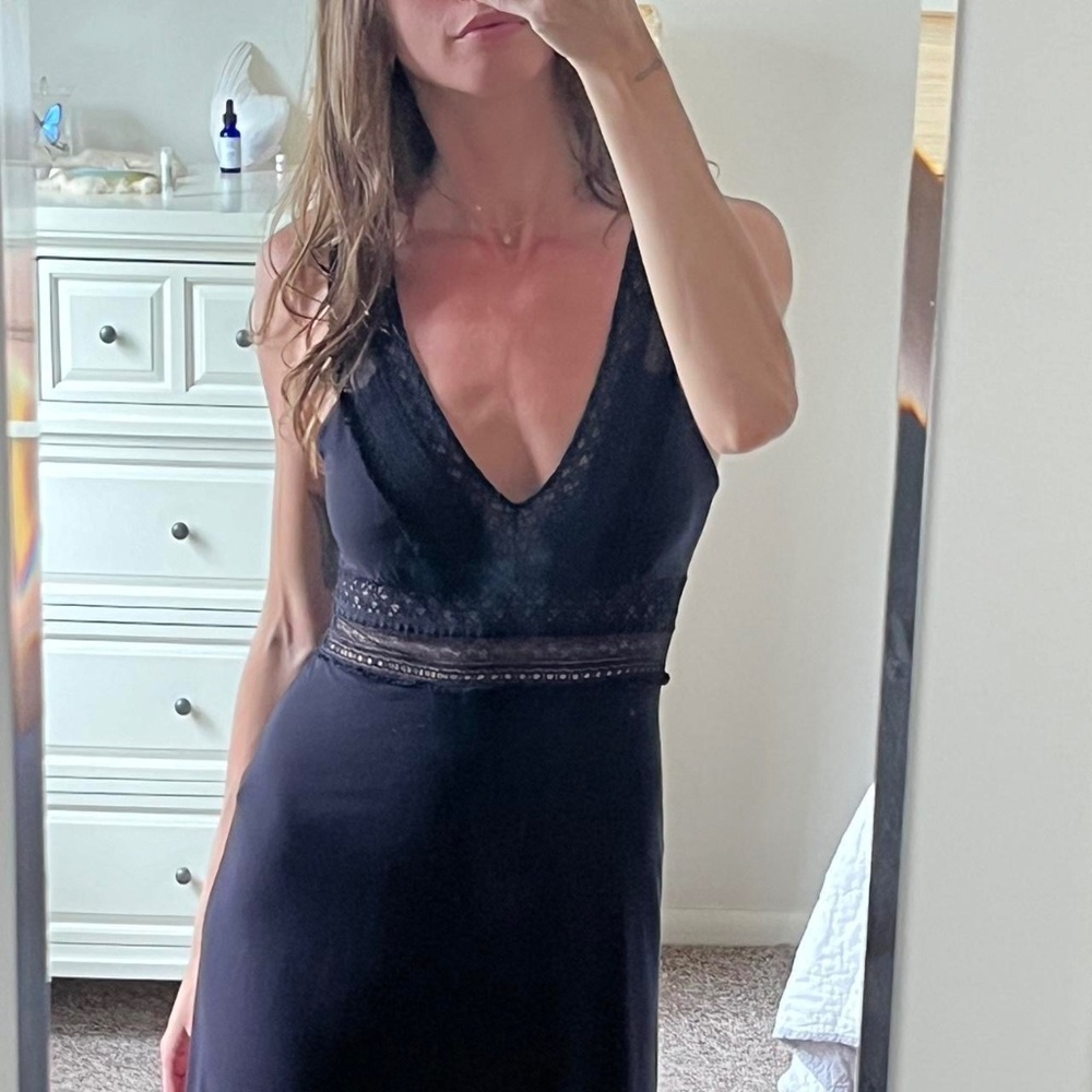 vintage y2k COSABELLA black lace inset deep v neck dress